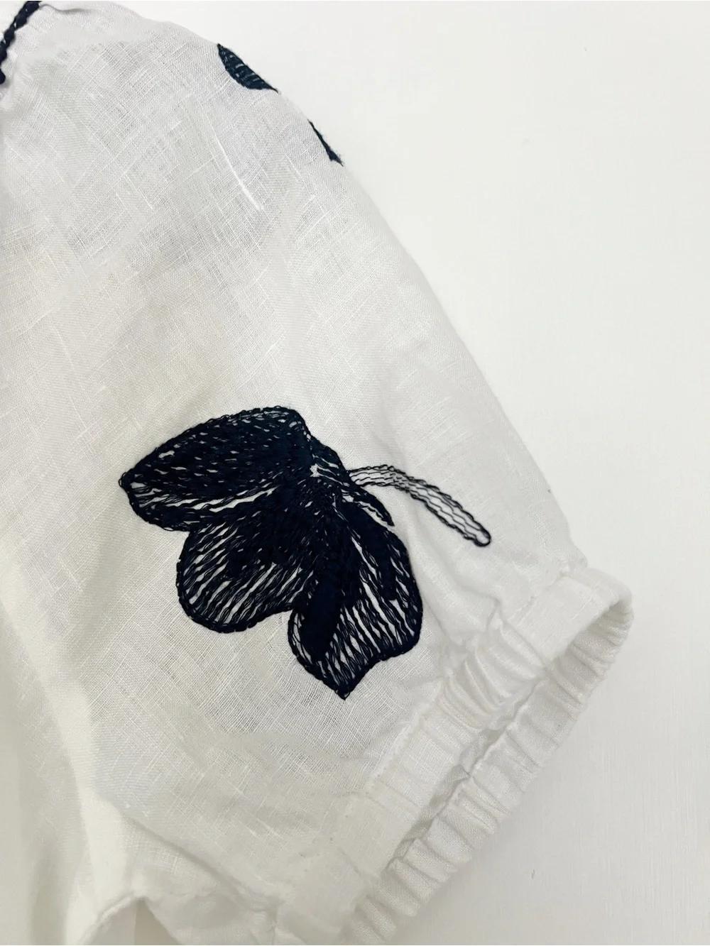 J.Crew White Linen Square Neck Embroidered Puff Sleeve Top Medium